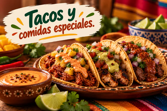Imagen ilustrativa de tacos y acompañamientos.